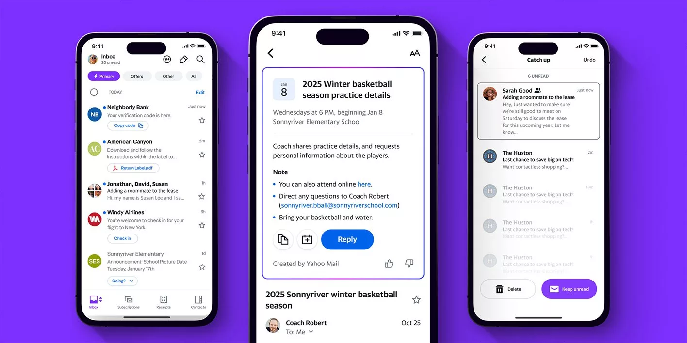 اپلیکیشن جدید یاهو میل با قابلیت‌های هوش مصنوعی معرفی شد