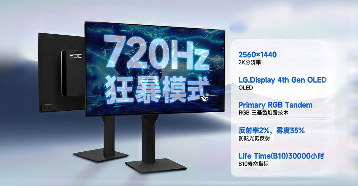 معرفی اولین مانیتور گیمینگ OLED با حالت 720 هرتز توسط SDC