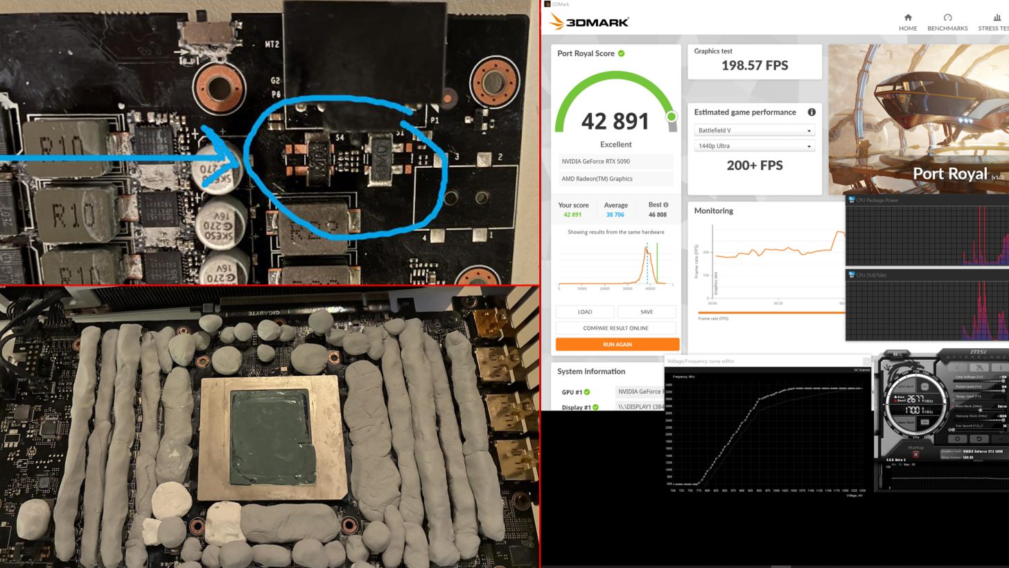 عملکرد شگفت‌انگیز کارت گرافیک RTX 5090 با تکنیک Shunt Mod و خنک‌کننده گازی!