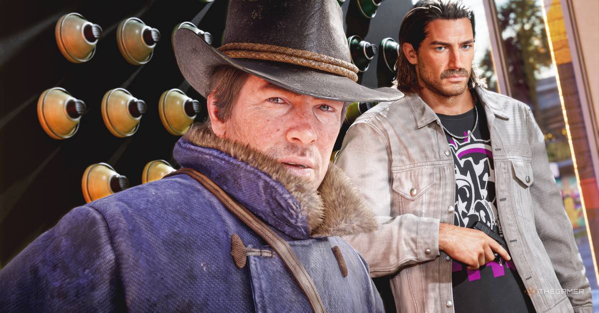 Two Men Posing Together a Rugged Man in a Brown Cowboy Hat and Blue Fur lined Coat and a Man in a Gray Denim Jacket with a Graphic Tee in Front of a Spray paint Wall Edge