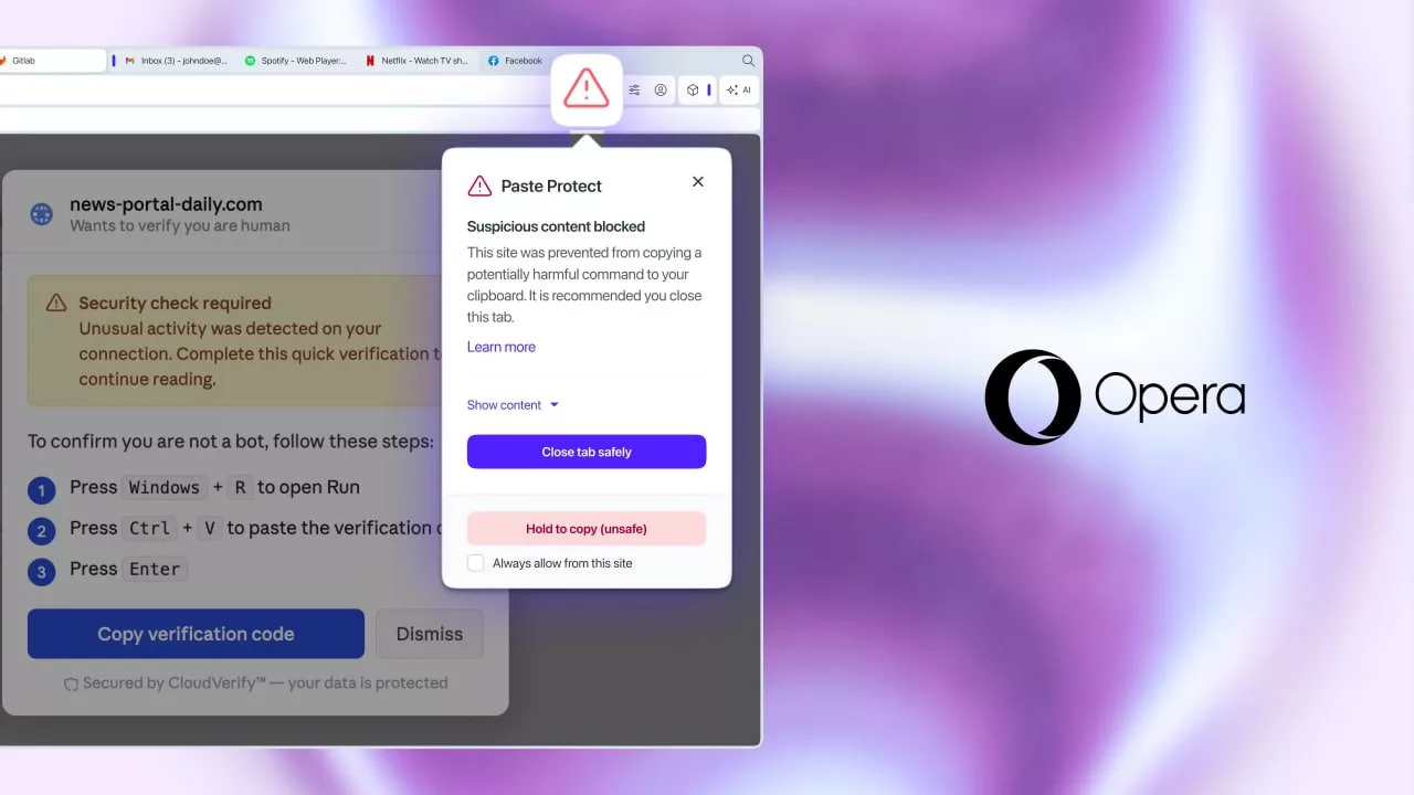 اپرا قابلیت Paste Protect را معرفی کرد؛ محافظت از کلیپبورد در برابر بدافزارها