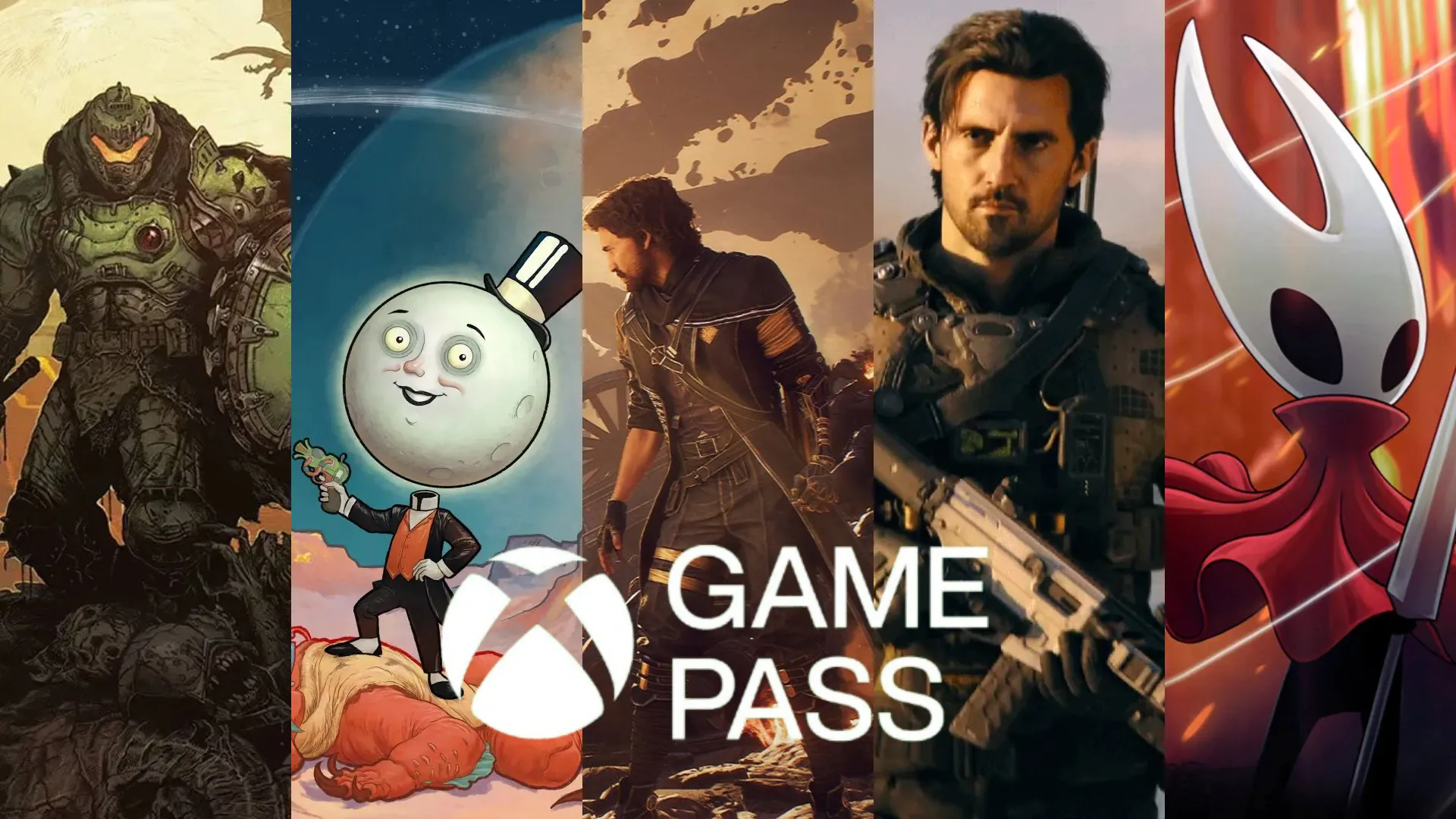 Collage of Five Video Game Characters with a Large 'game Pass' Text in the Center