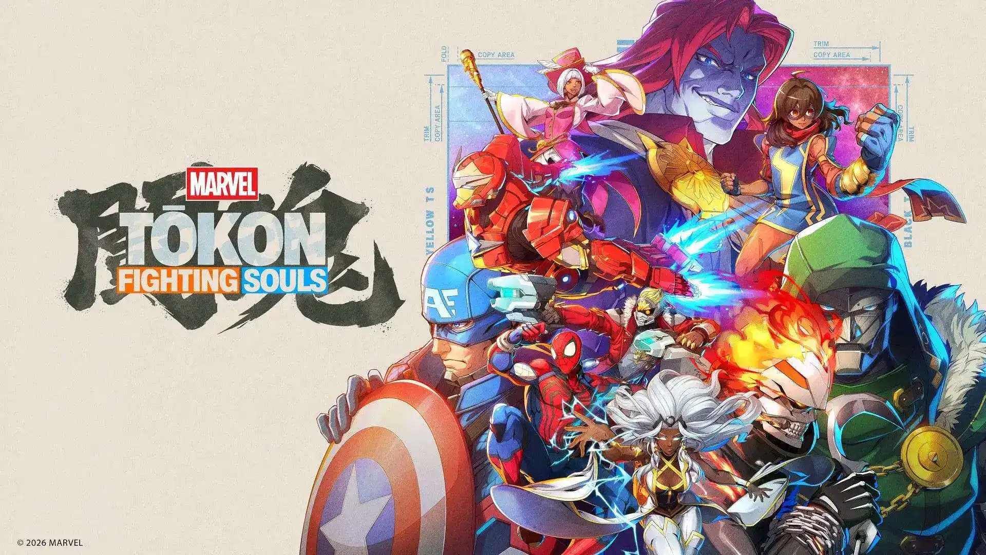 Dynamic Marvel Tokon Fighting Souls Poster with Multiple Heroes in Action Across a Colorful Collage Art