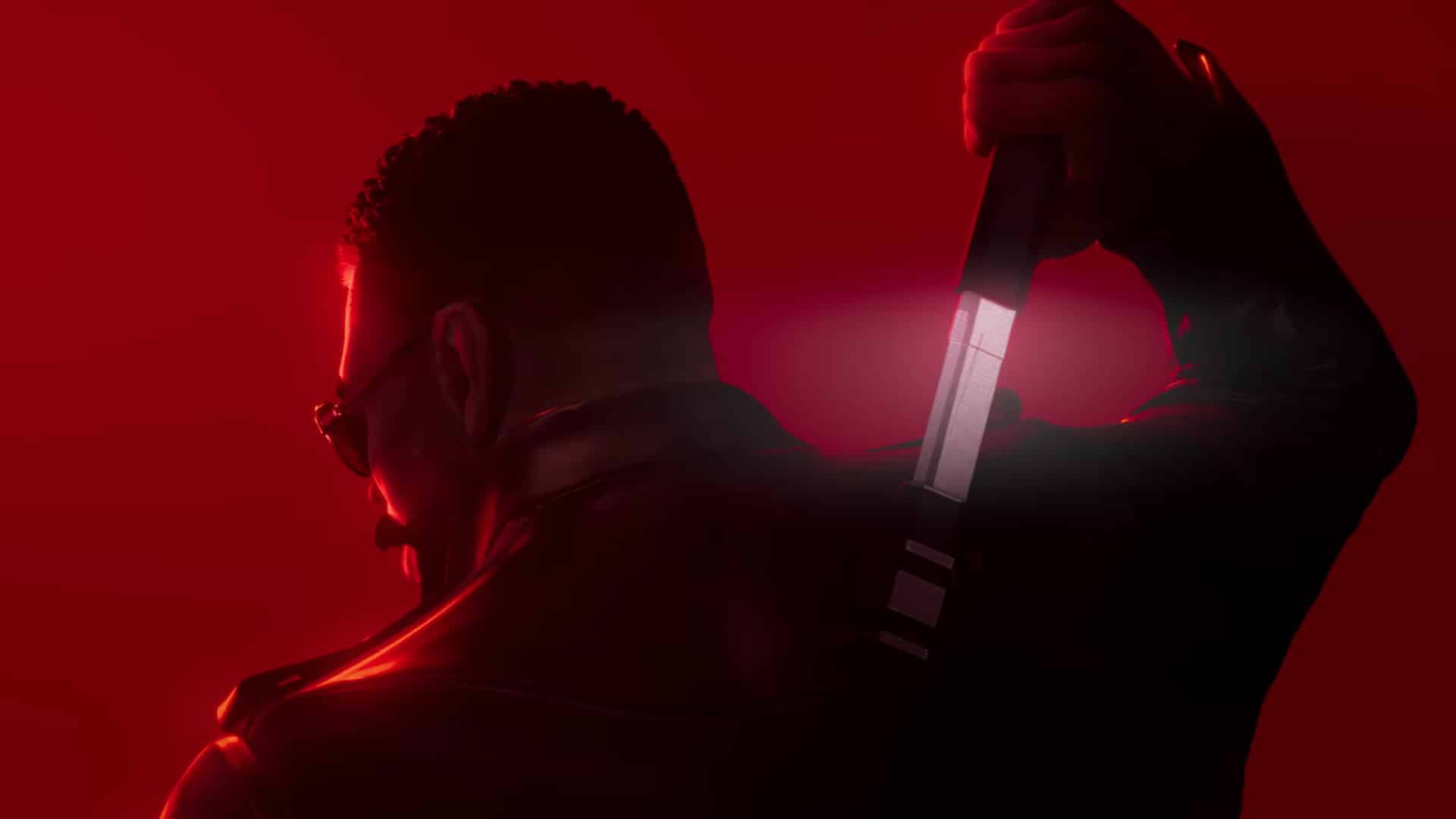 Person in Dark Clothing Raises a Knife Overhead in a Red lit Scene