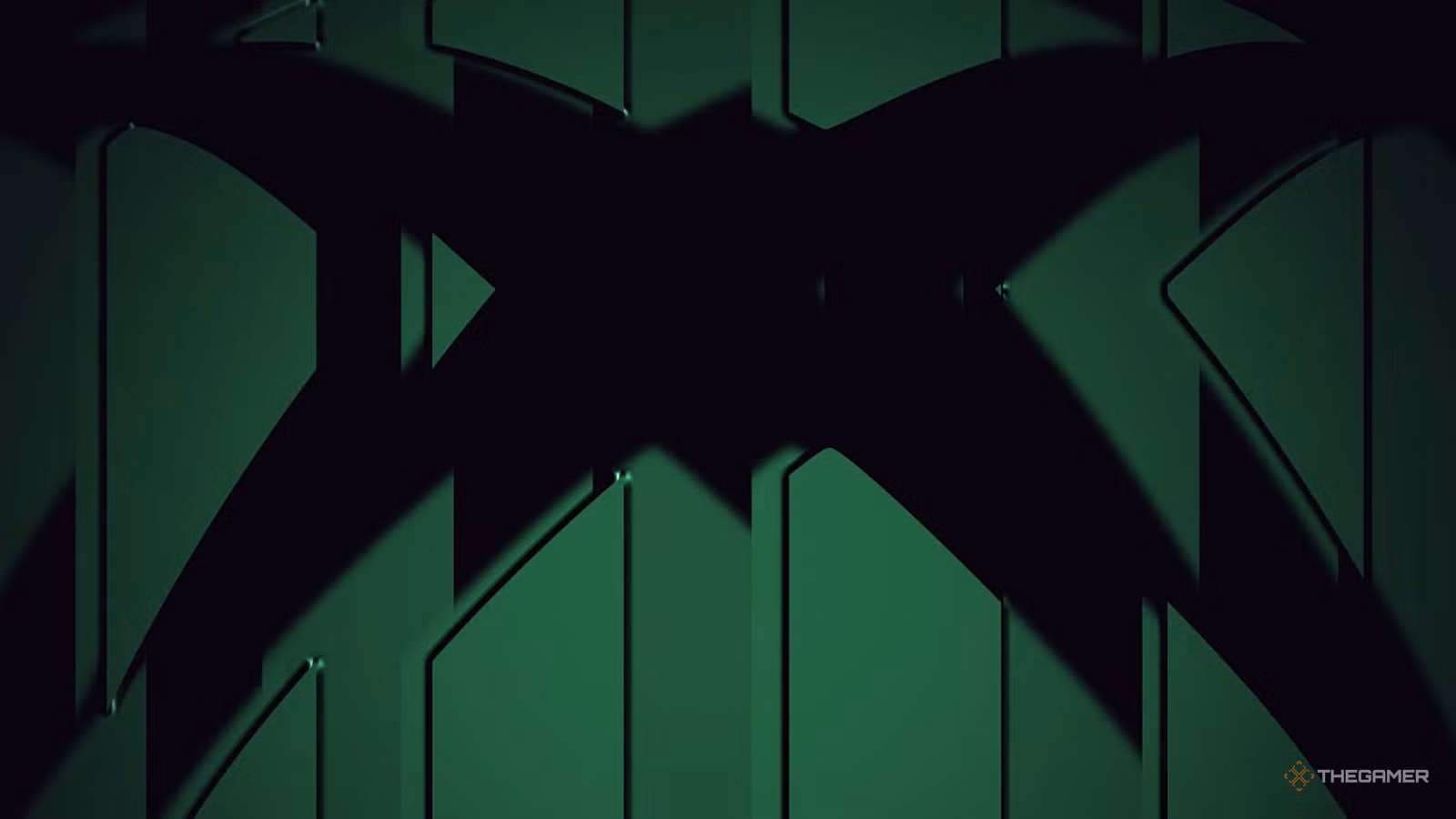 Abstract Dark Green Geometric Background with a Bold Black Diagonal X Overlay Thegamer Watermark Bottom right
