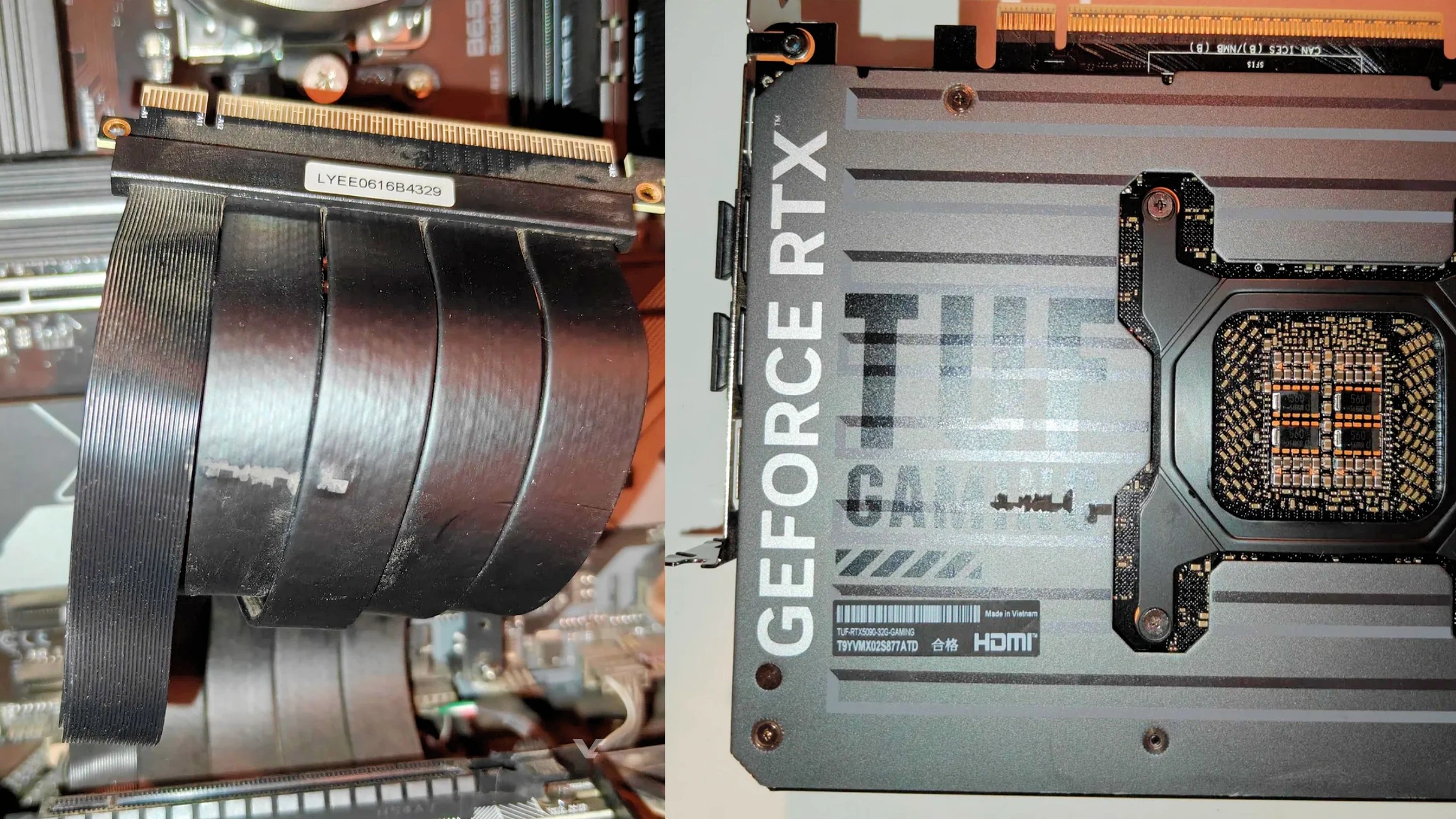 ذوب شدن عایق رایزر PCIe در تماس با بکپلیت RTX 5090 هنگام نصب عمودی گرافیک
