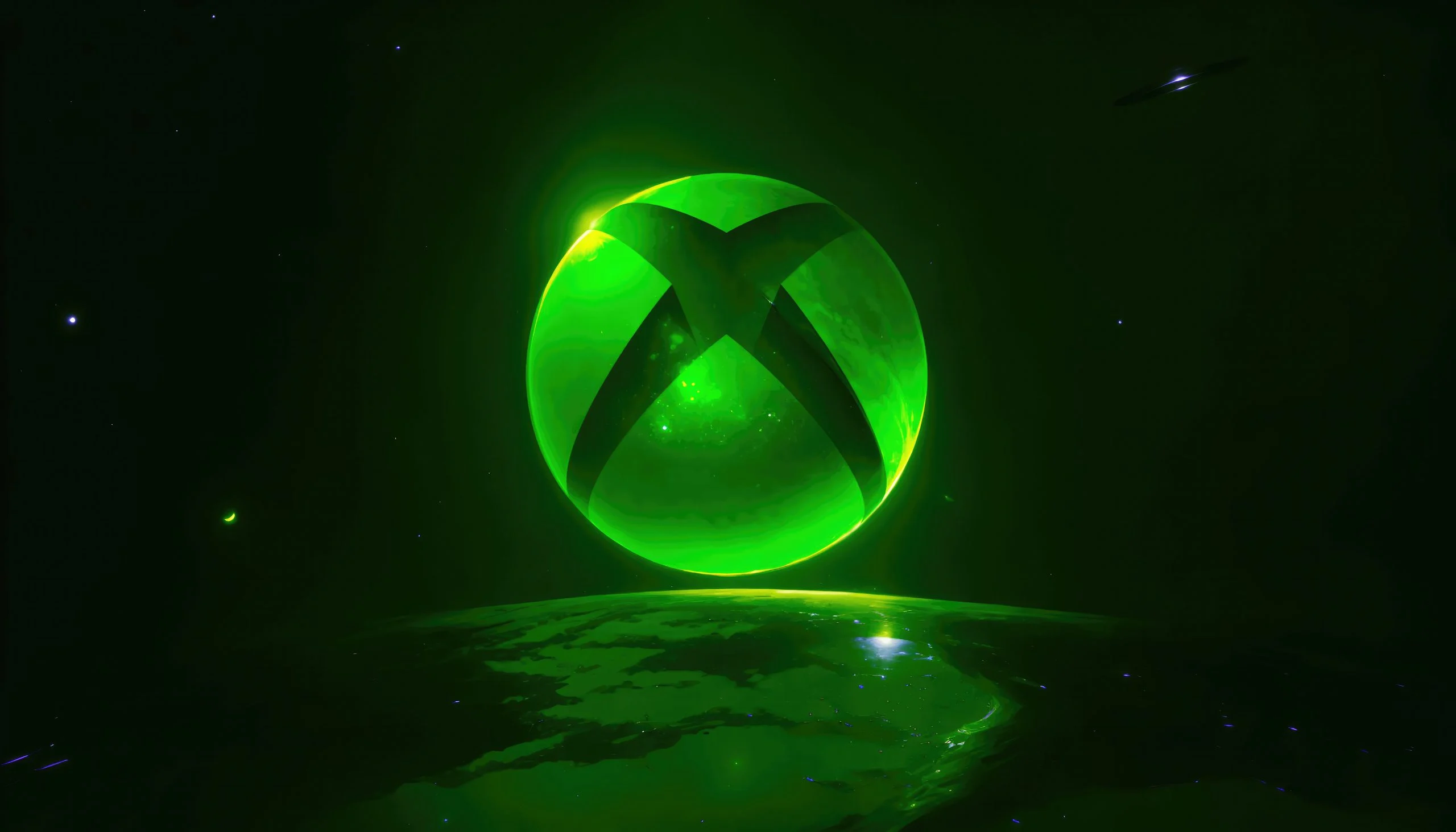 Green Glowing Spherical Sculpture with Crisscrossing Bands Against a Dark Space like Background
